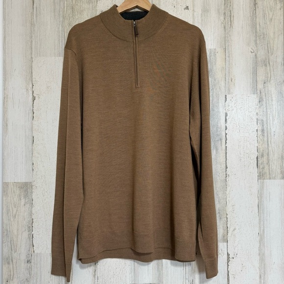 Nordstrom 100% Merino Wool Quarter Zip Sweater Tan Mens Size XL - Picture 2 of 10